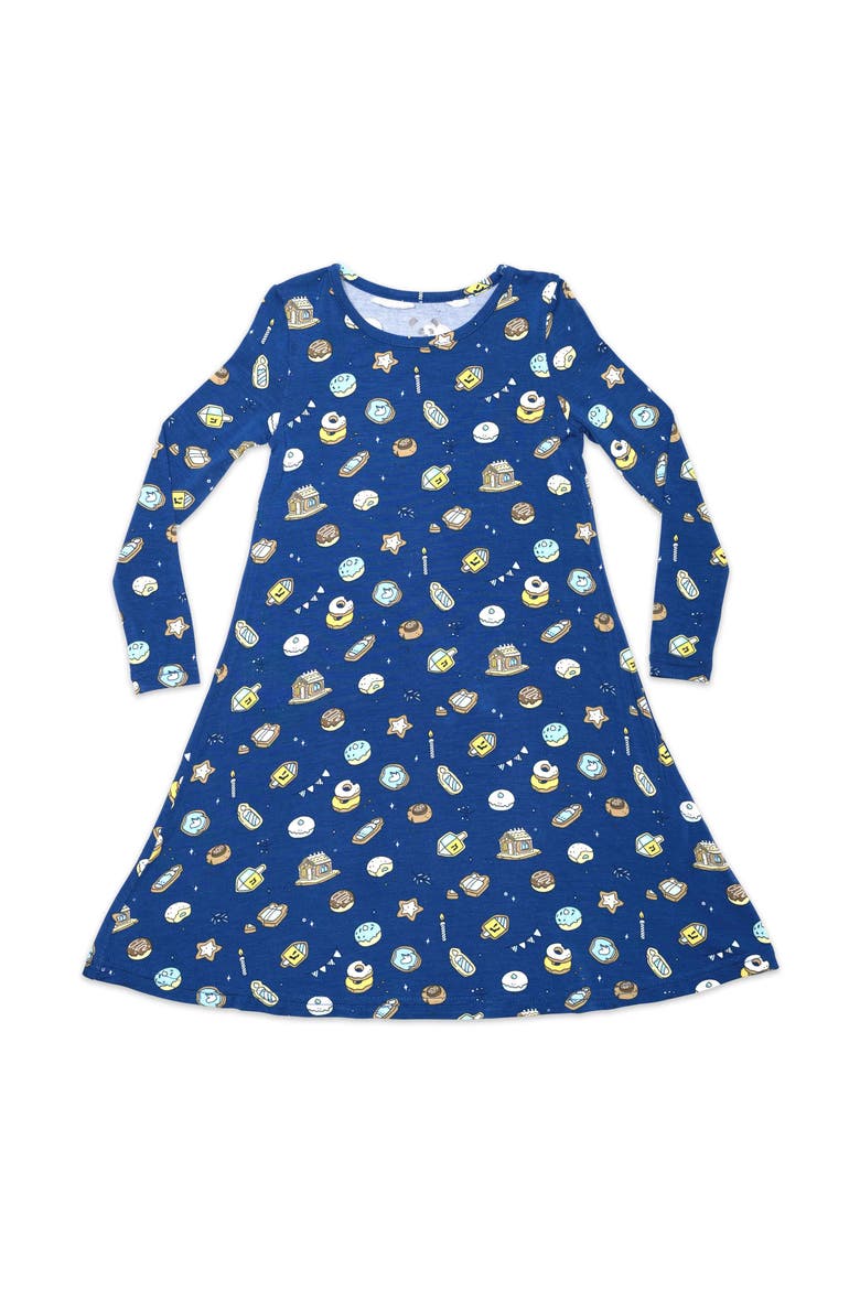 Kids' Hanukkah Cookies Long Sleeve Dress, Main, color, Hanukkah Cookies
