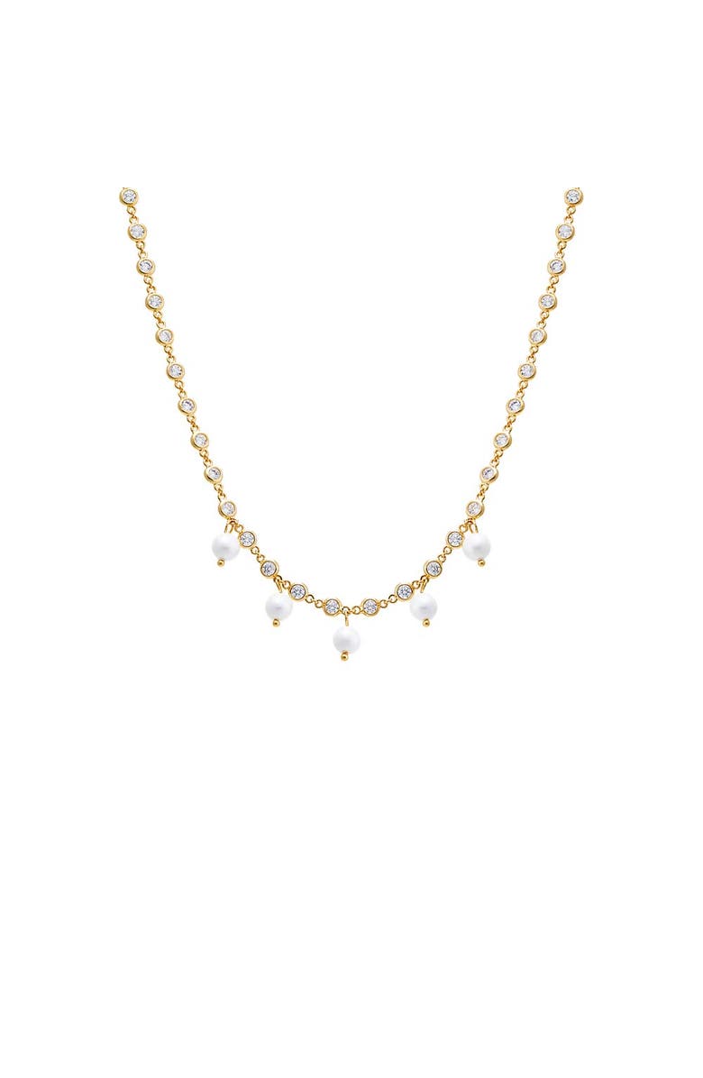 BY ADINA EDEN Multi CZ Dangling Pearl Chain Necklace, Main, color, 