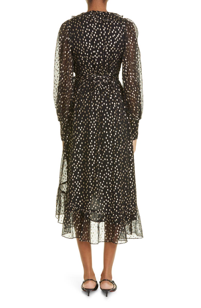 Zimmermann Ruffle Long Sleeve Silk Blend Fil Coupé Wrap Dress, Alternate, color, 