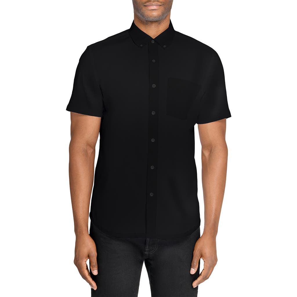 Wrk W.r.k Hudson Reworked Slim Fit Short Sleeve Button-down Shirt In Black