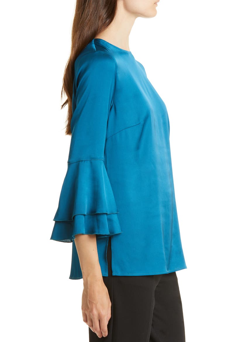 Layered Bell Sleeve Crêpe de Chine Top, Alternate, color, GALACTIC TEAL
