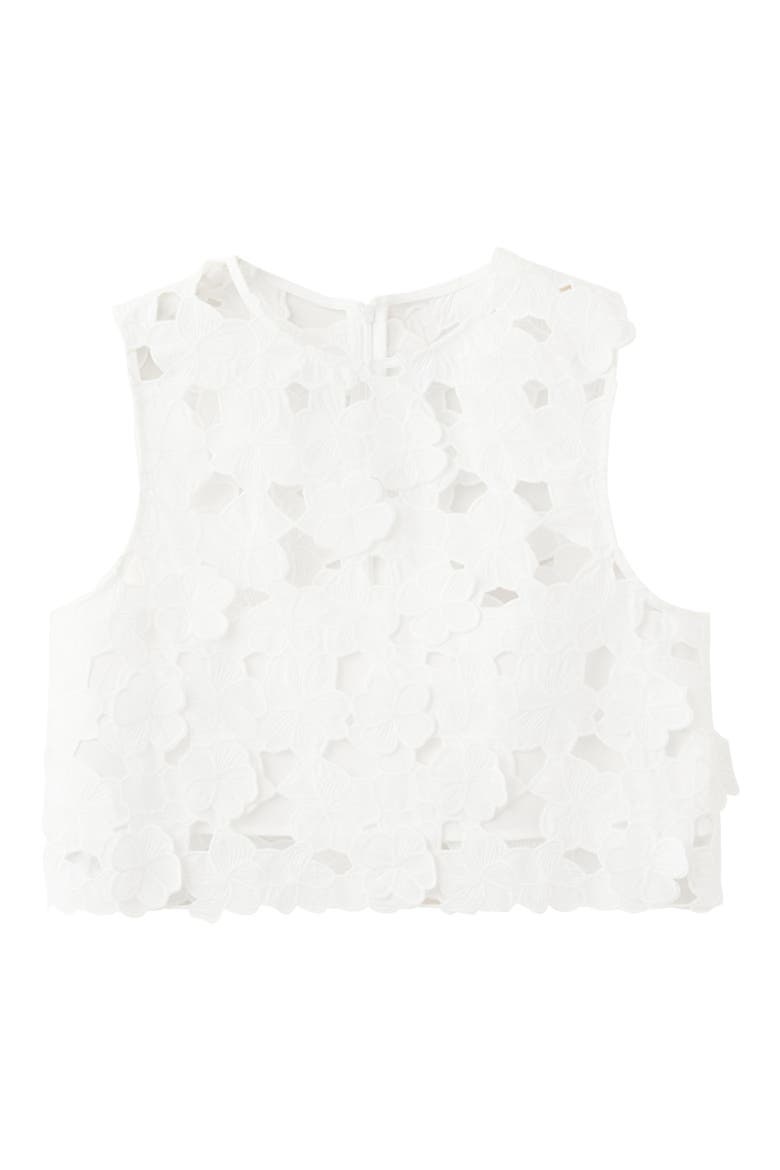 Openwork Floral Cutout Crop Top, Alternate, color, OFF WHITE