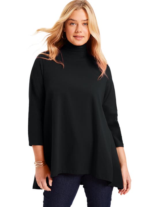 June + Vie One+only Mock-neck Tunic In Black