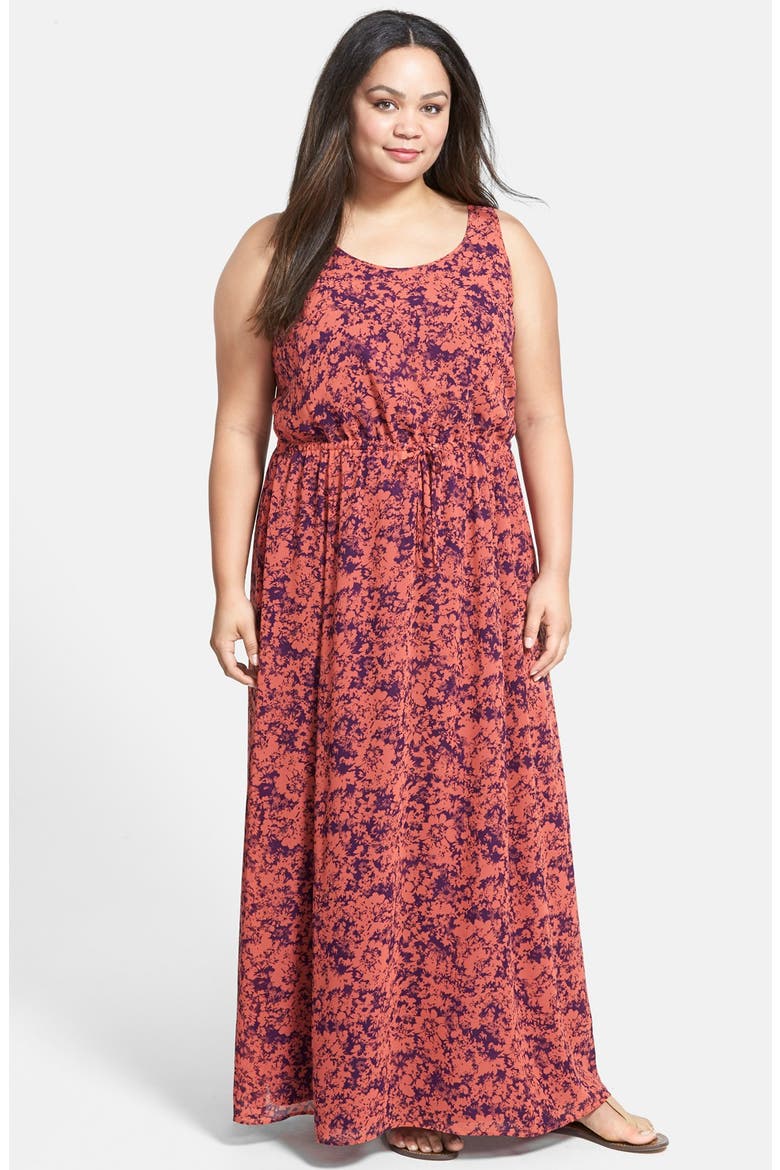 Print Sleeveless Chiffon Maxi Dress, Main, color, ORANGE- PURPLE DAISIES PRINT