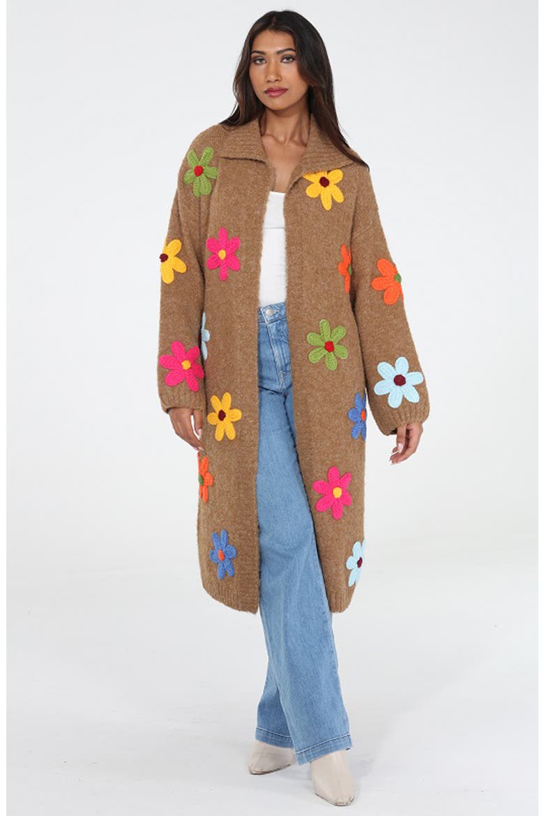 Flower Pop Longline Coatigan, Alternate, color, MOCHA