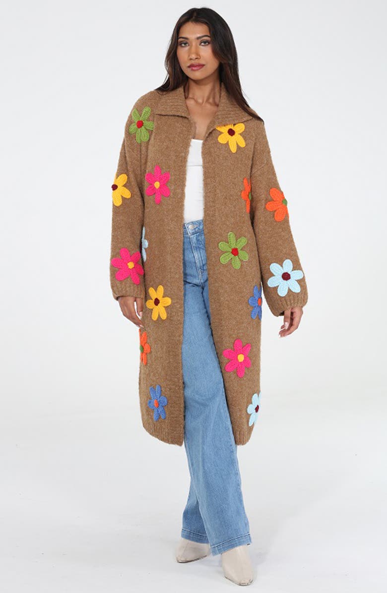 RAIN AND ROSE Flower Pop Longline Coatigan, Alternate, color, Mocha