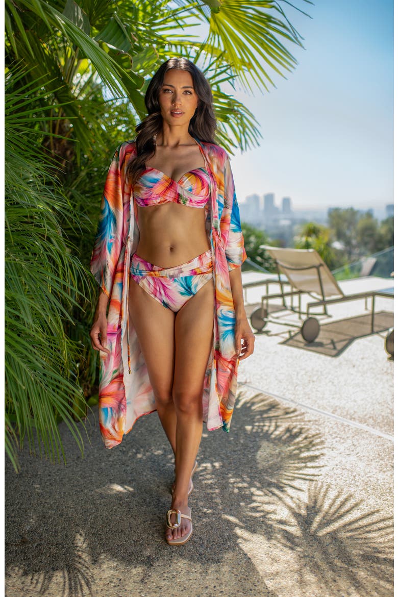 Feathered Impression Bikini Top, Alternate, color, PINK MULTI