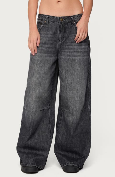 Skater Girl Washed Low Rise Wide Leg Jeans