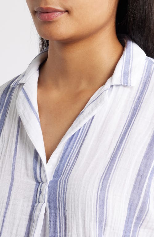 Beachlunchlounge Arin Stripe Short Sleeve Cotton Shirt In White