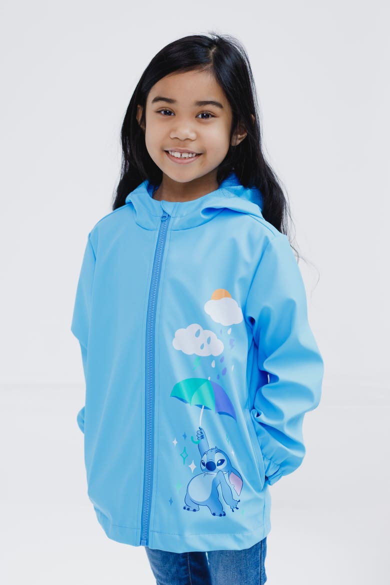Lilo & Stitch Girls' Hooded Zip-Up Rain Jacket, Alternate, color, Stitch Cloud Blue