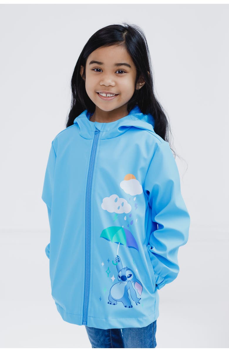 Disney Lilo & Stitch Girls' Hooded Zip-Up Rain Jacket, Alternate, color, Stitch Cloud Blue