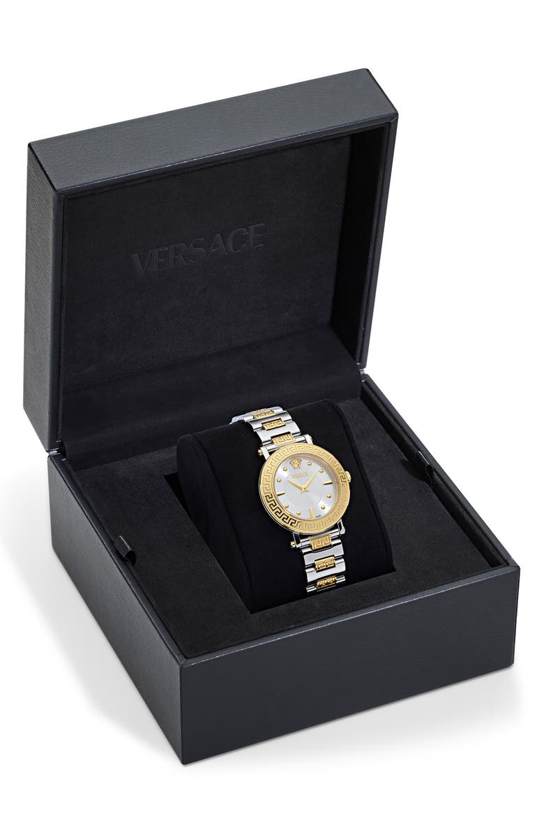Versace Greca Sphere Two-Tone Bracelet Watch, 35mm, Alternate, color, Two Tone