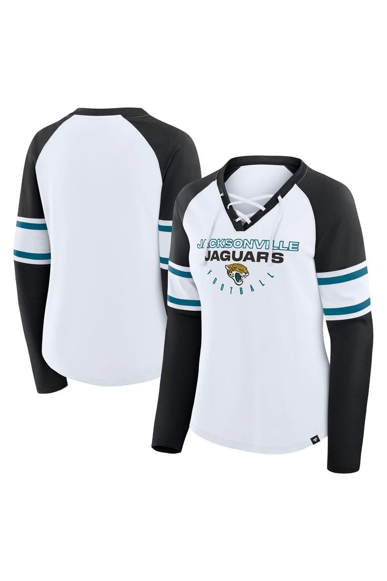 Women's Fanatics White/Black Jacksonville Jaguars Redzone Blitz Package Raglan Lace-Up V-Neck Long Sleeve T-Shirt, Main, color, White