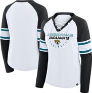 FANATICS Women's Fanatics White/Black Jacksonville Jaguars Redzone Blitz Package Raglan Lace-Up V-Neck Long Sleeve T-Shirt