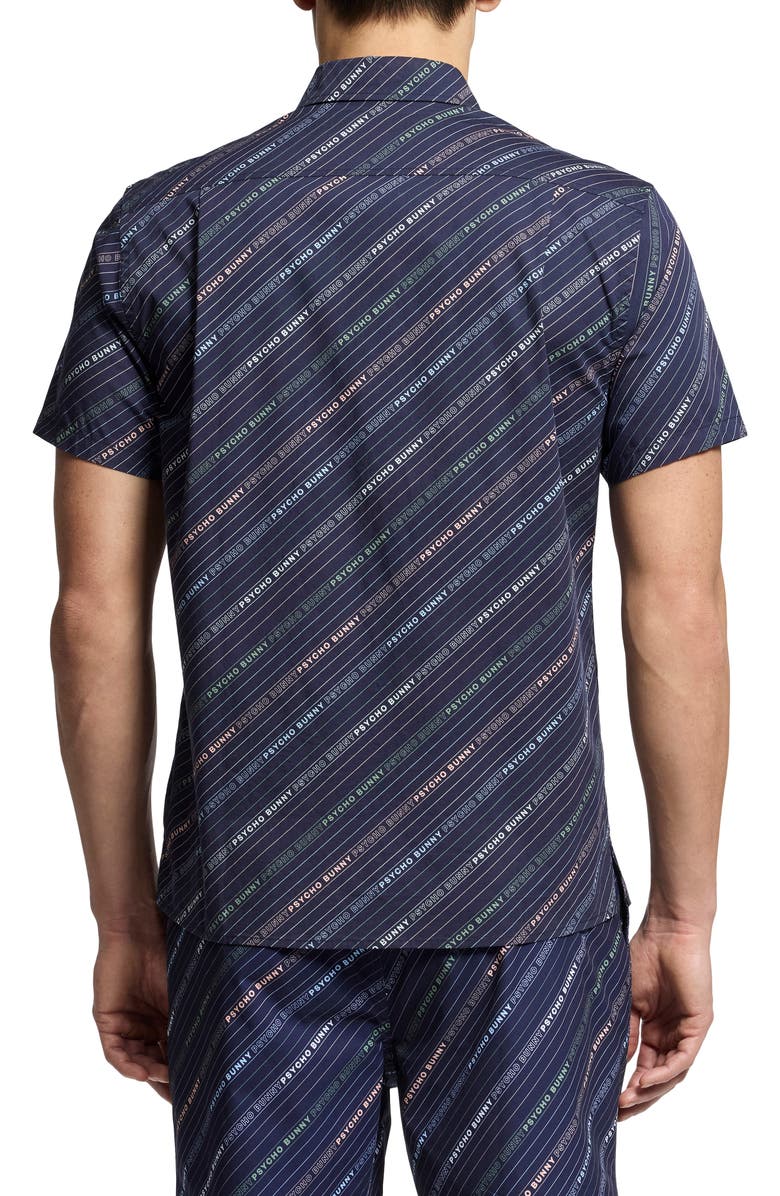 Psycho Bunny Renmark Short Sleeve Stretch Poplin Woven Button-Up Shirt, Alternate, color, Evening Blue
