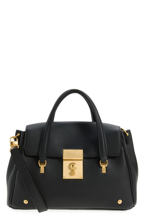 Small Bolton Soft Pebble Grain Leather Top Handle Bag