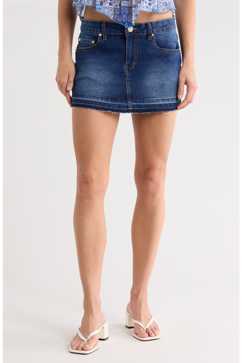 Raw Hem Denim Miniskirt, Main, color, DARK RINSE