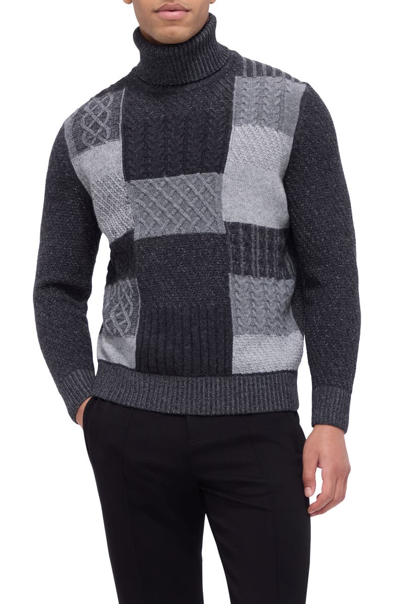 Bugatchi Pattern Wool Blend Turtleneck Sweater, Main, color,
