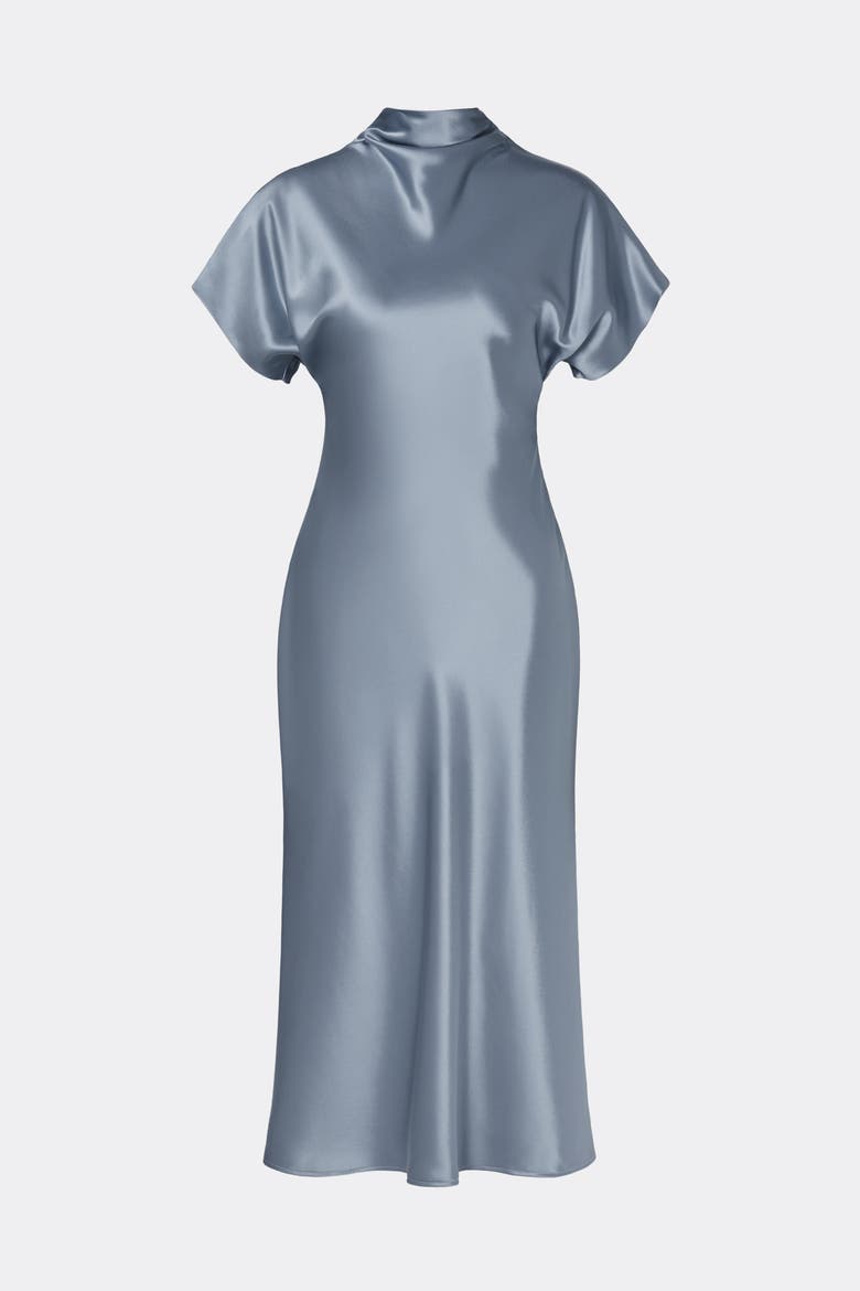Alivia Satin Midi Dress, Alternate, color, Steel Blue