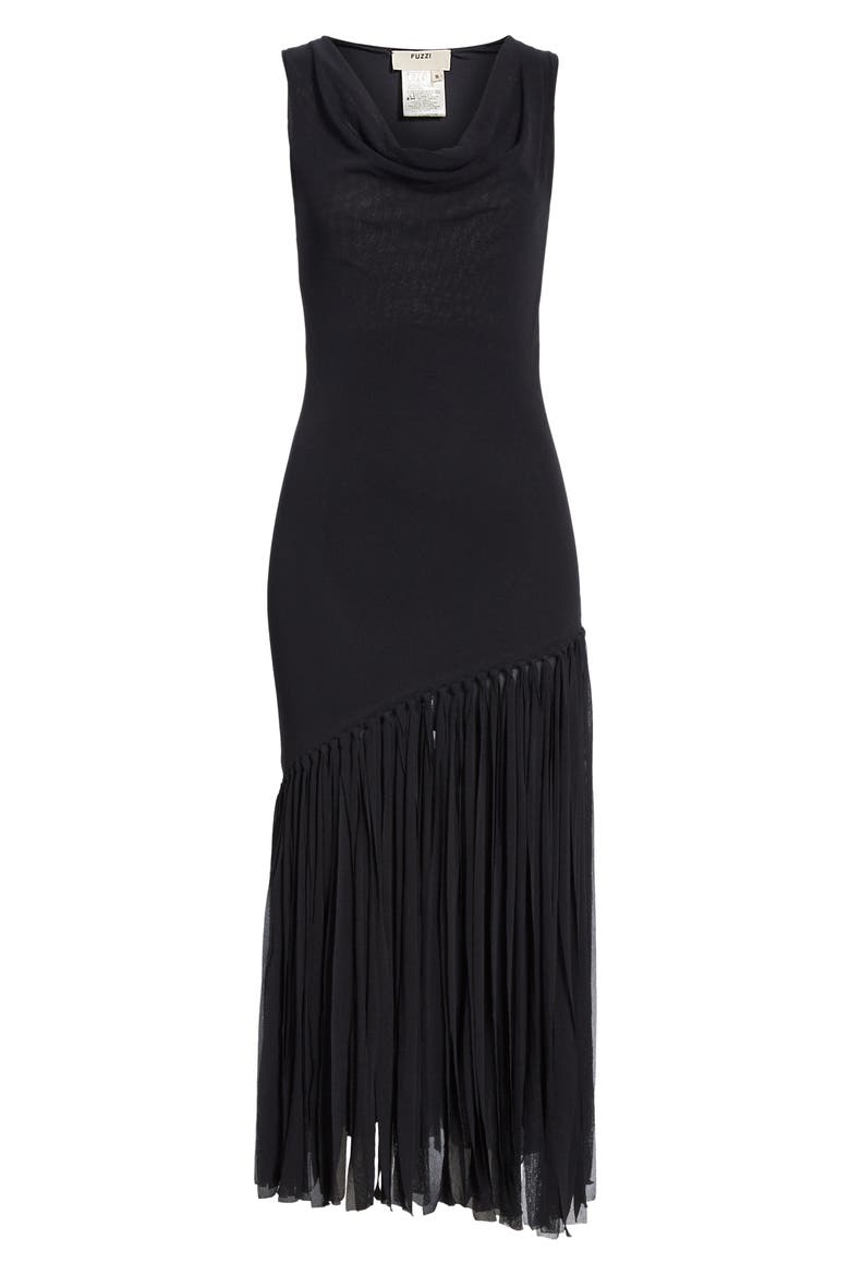 Tulle Fringe Midi Dress, Alternate, color, NERO