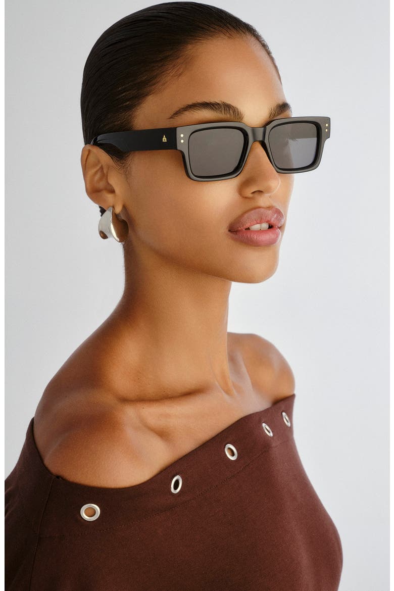 Aeron 49mm Rectangular Sunglasses, Alternate, color, BLACK / SMOKE MONO