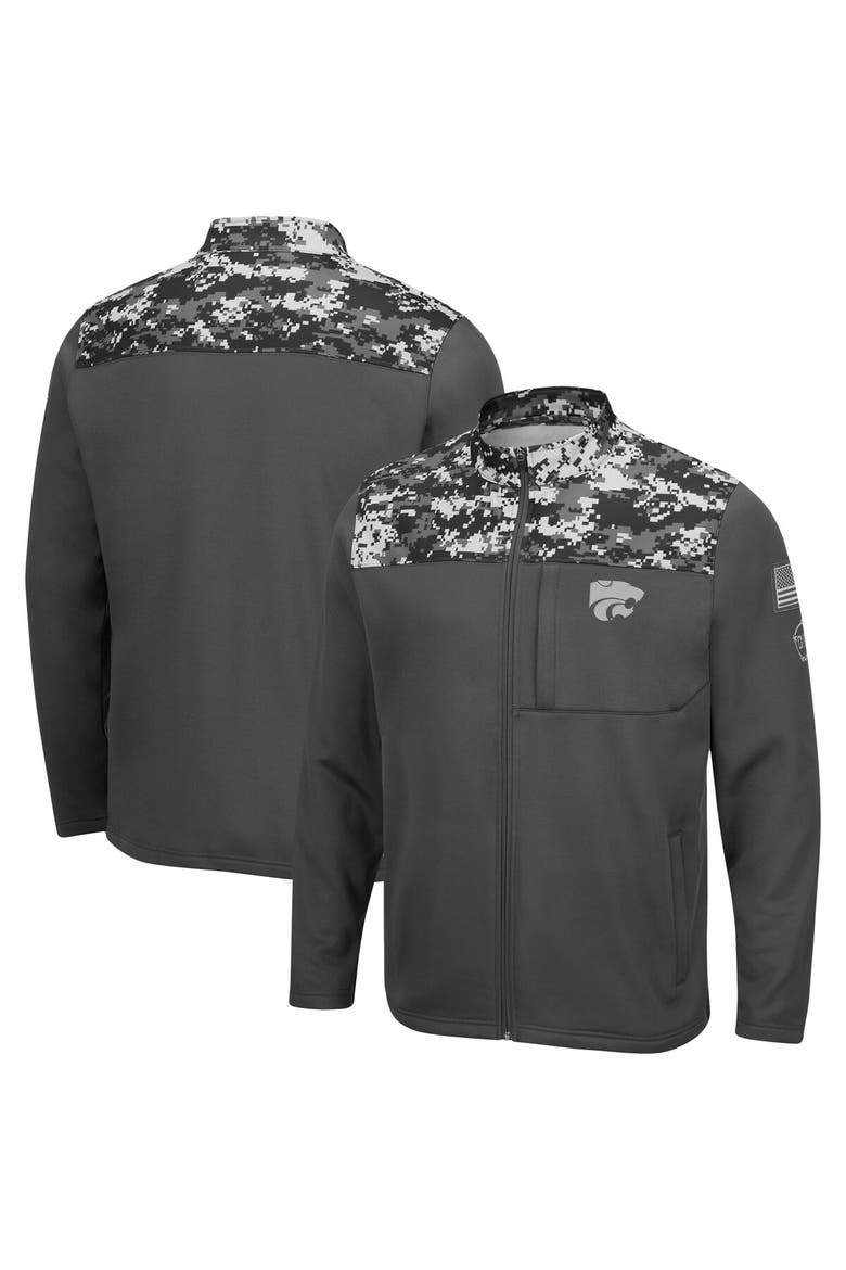 Men's Colosseum Charcoal Kansas State Wildcats OHT Military Appreciation Digi Camo Full-Zip Jacket, Main, color, Charcoal