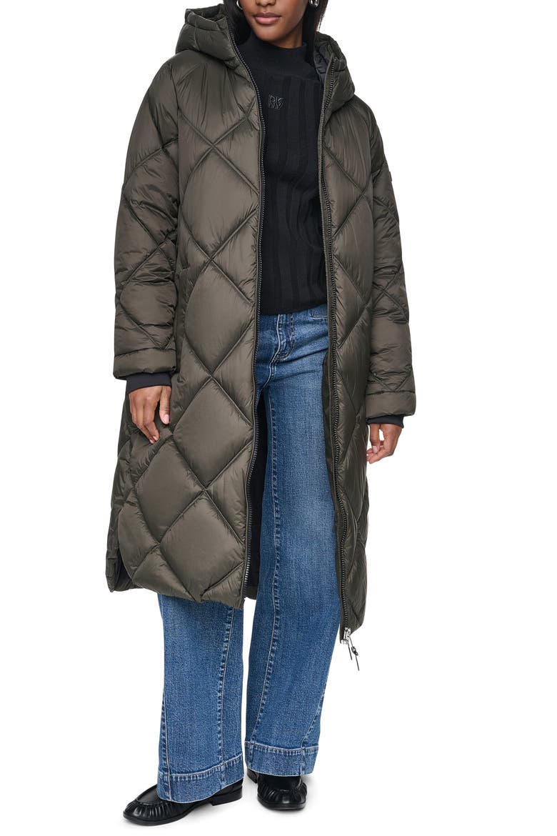 Diamond Quilted Maxi Puffer Jacket, Main, color, LODEN