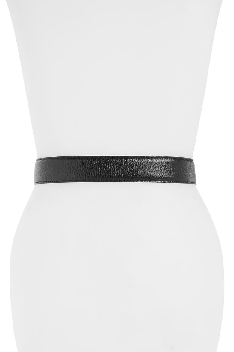 Logo Plate Leather Belt, Alternate, color, BLACK