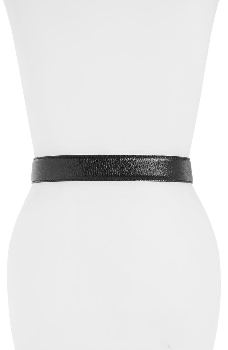 Moschino Logo Plate Leather Belt, Alternate, color, 