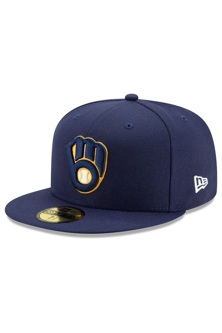 Men's New Era Navy Milwaukee Brewers Home Authentic Collection On-Field 59FIFTY Fitted Hat, Main, color, NAVY