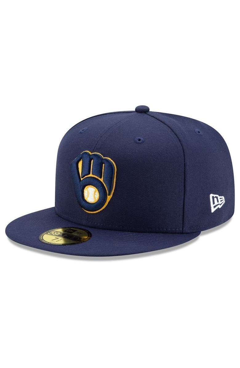 New Era Men's New Era Navy Milwaukee Brewers Home Authentic Collection On-Field 59FIFTY Fitted Hat, Main, color, Navy