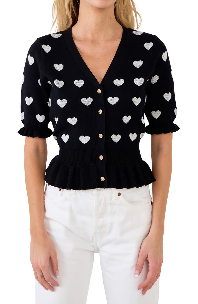English Factory Puff Sleeve Heart Cardigan, Main, color,