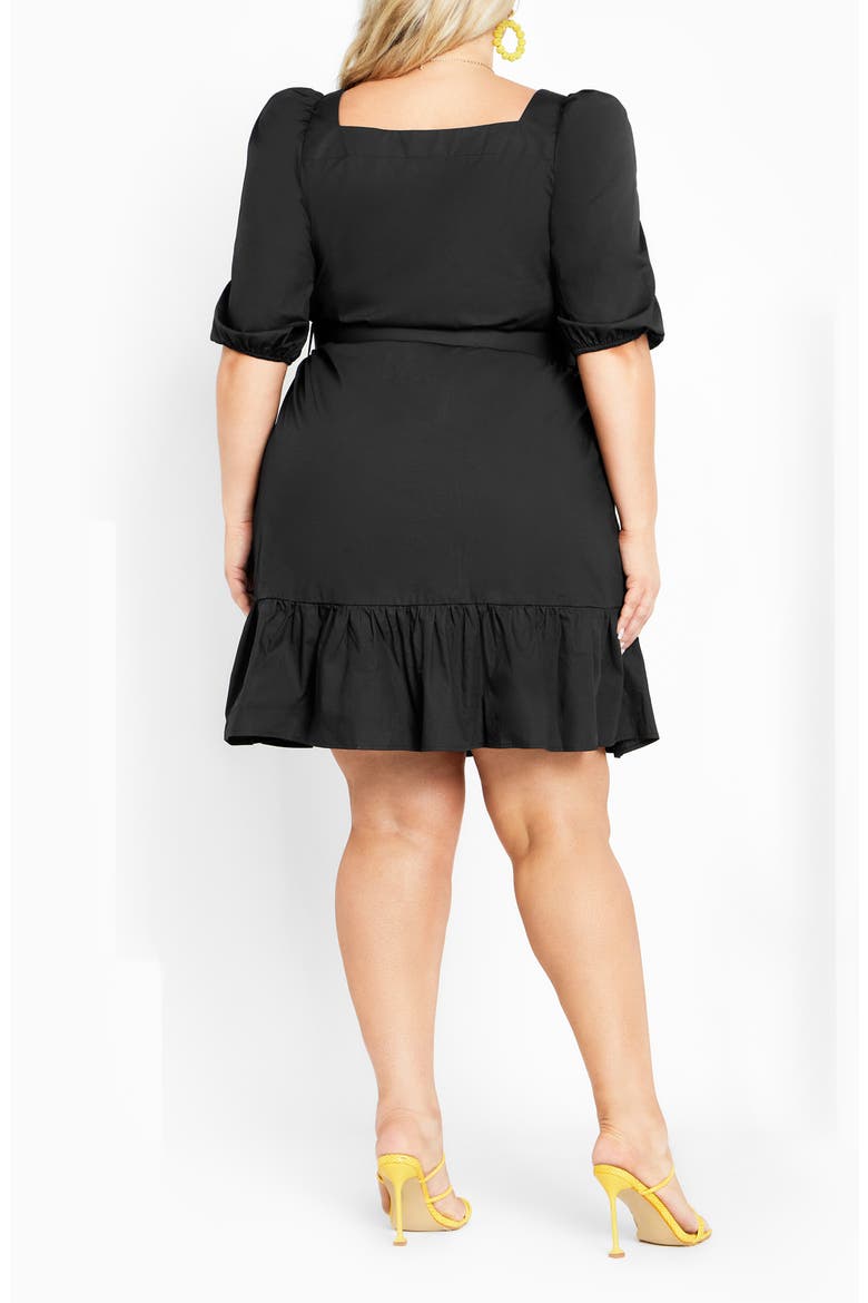 Tetia Belted Puff Sleeve Dress, Alternate, color, BLACK
