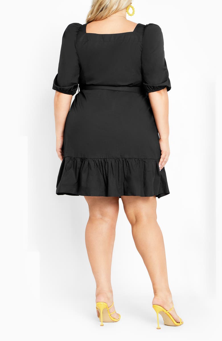 City Chic Tetia Belted Puff Sleeve Dress, Alternate, color, Black