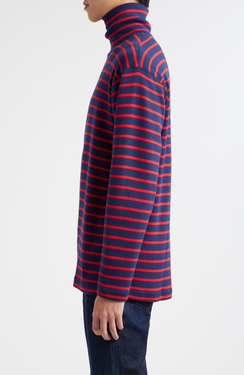 BEAMS Fraise Stripe Long Sleeve Turtleneck Cotton Rib T-Shirt, Alternate, color,