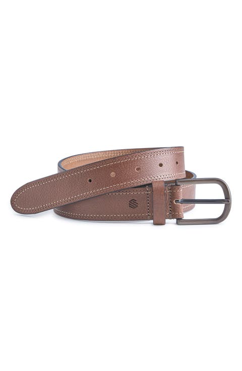 Double Contrast Stitched Leather Belt