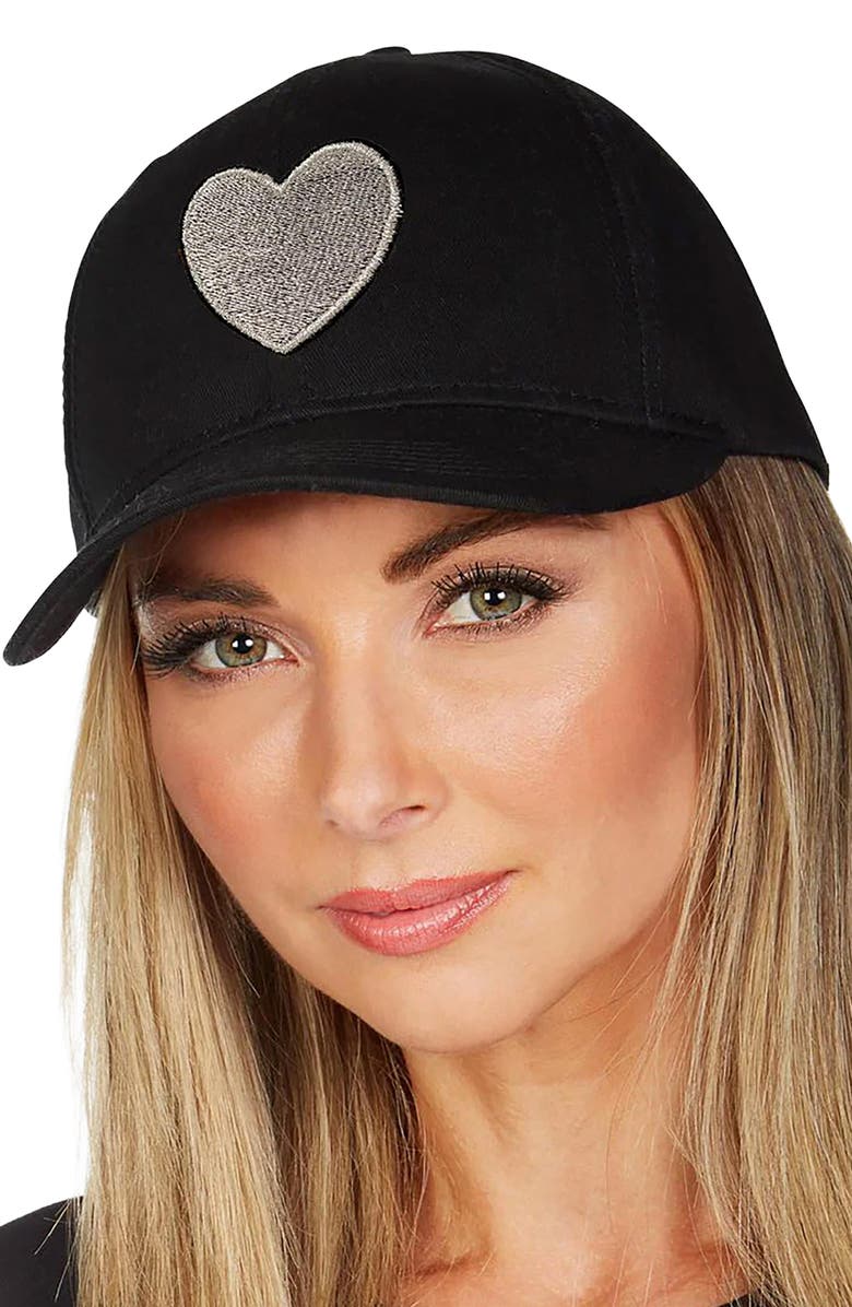 Lauren Moshi Bay Silver Heart Hat, Main, color, Black