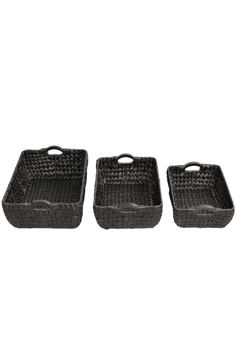 HAPPIMESS Astor Handwoven Water Hyacinth Nesting Storage Baskets with Wood Handles, Alternate, color, Black