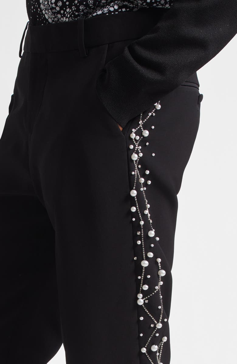 Balmain Imitation Pearl Constellation Embroidered Pants, Alternate, color, Black/ Crystal