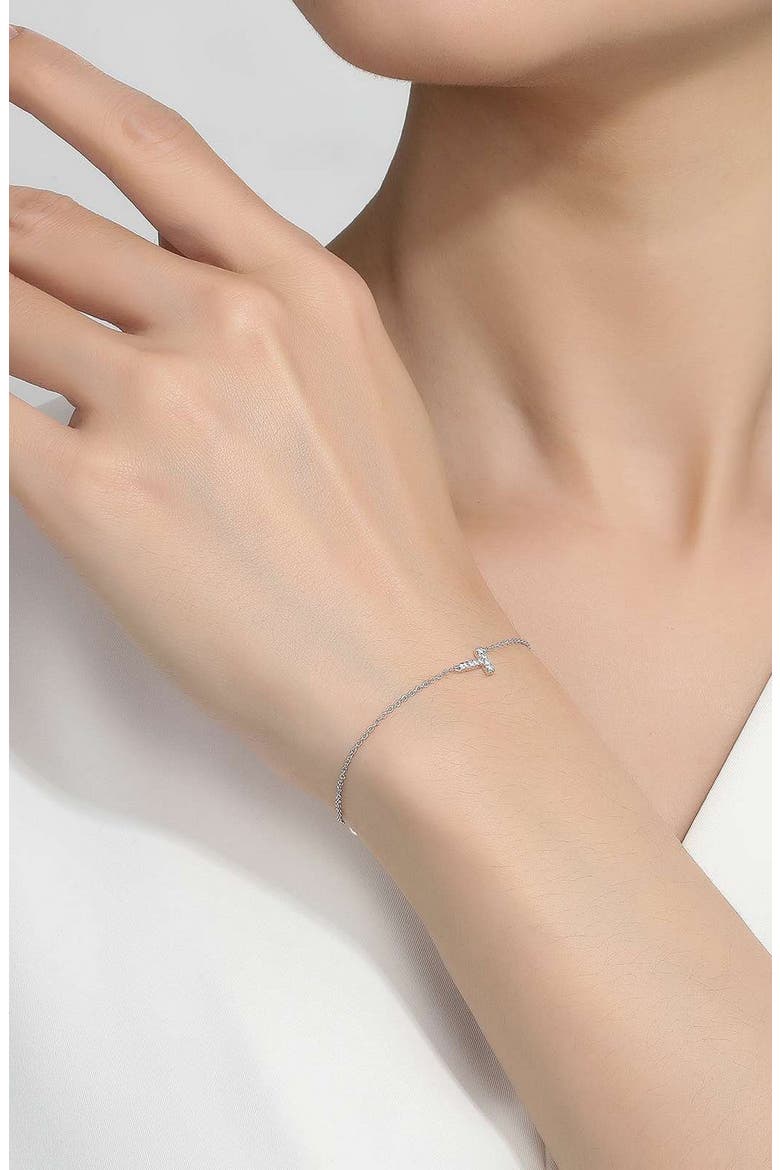 Simulated Diamond Pavé Initial Bracelet, Alternate, color, SILVER/ WHITE T