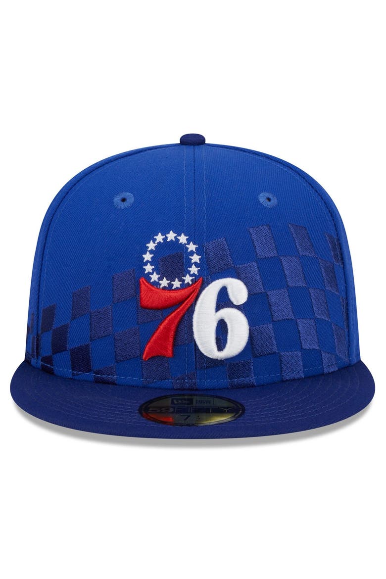 Men's New Era Royal Philadelphia 76ers  Rally Drive Checkerboard 59FIFTY Crown Fitted Hat, Alternate, color, Royal