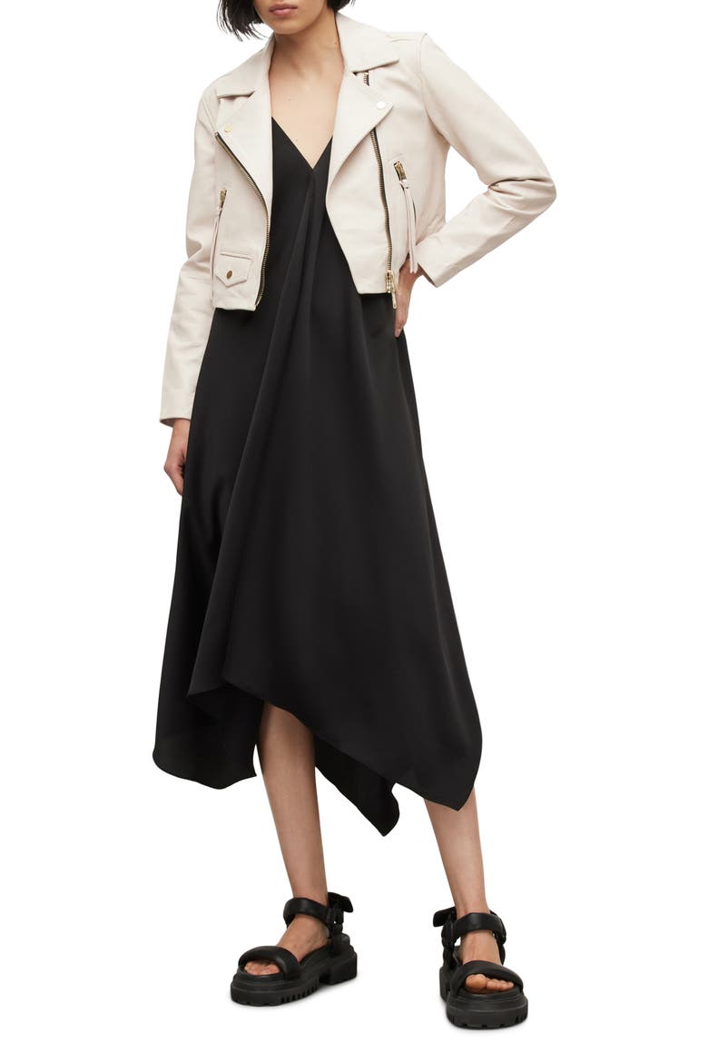 Elora Crop Leather Biker Jacket, Alternate, color, IVORY WHITE