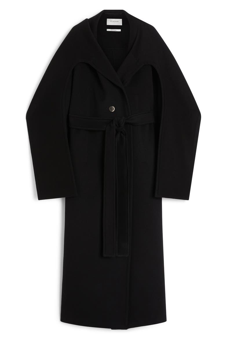 Baldo Scarf Detail Virgin Wool Belted Coat, Alternate, color, BLACK