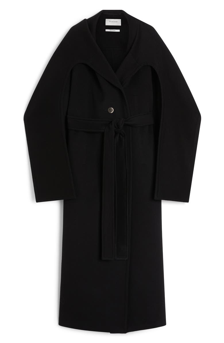 SPORTMAX Baldo Scarf Detail Virgin Wool Belted Coat, Alternate, color, Black