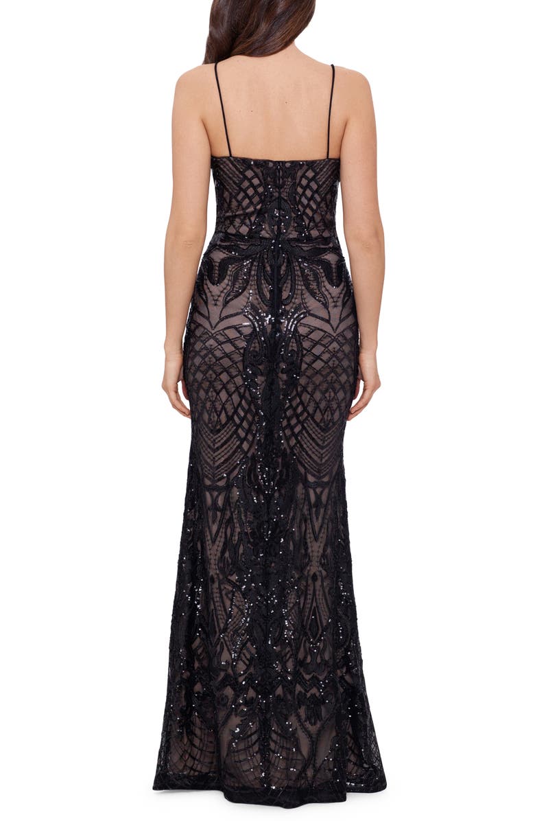 Betsy & Adam Sequin Illusion Trumpet Gown, Alternate, color, 