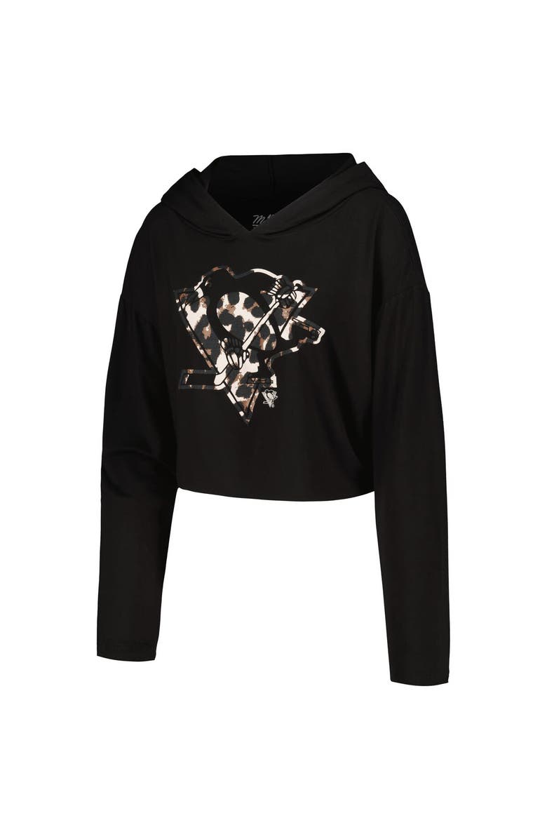 Majestic Threads Women's Majestic Threads Sidney Crosby Black Pittsburgh Penguins Leopard Print Name & Number Cropped Pullover Hoodie, Alternate, color, Black