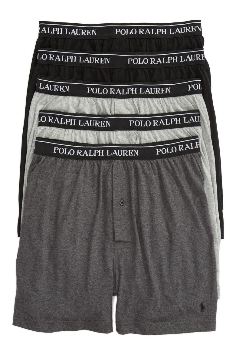 5-Pack Cotton Boxers, Main, color, GREY/ BLACK MULTI