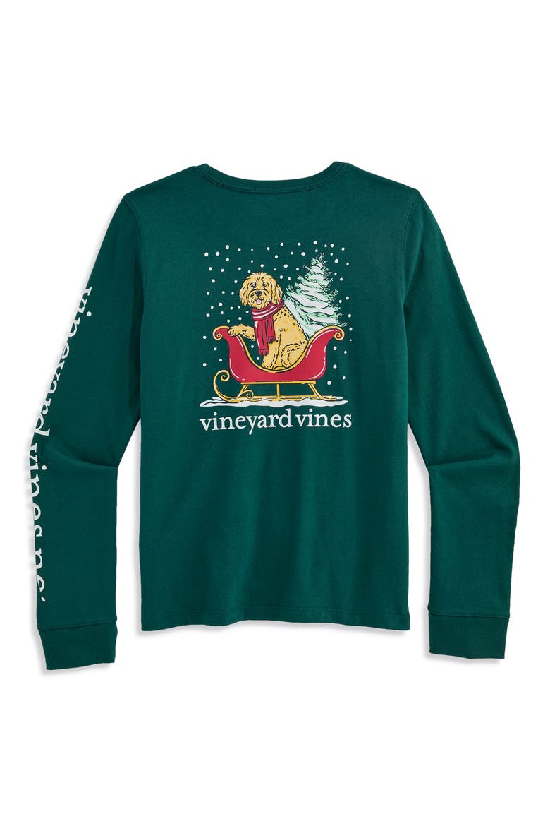 Kids' Long Sleeve Cotton Graphic Pocket T-Shirt, Alternate, color, CHARLESTON GREEN