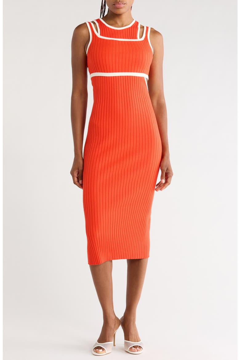Ribbed Cutout Midi Dress, Main, color, ORANGE