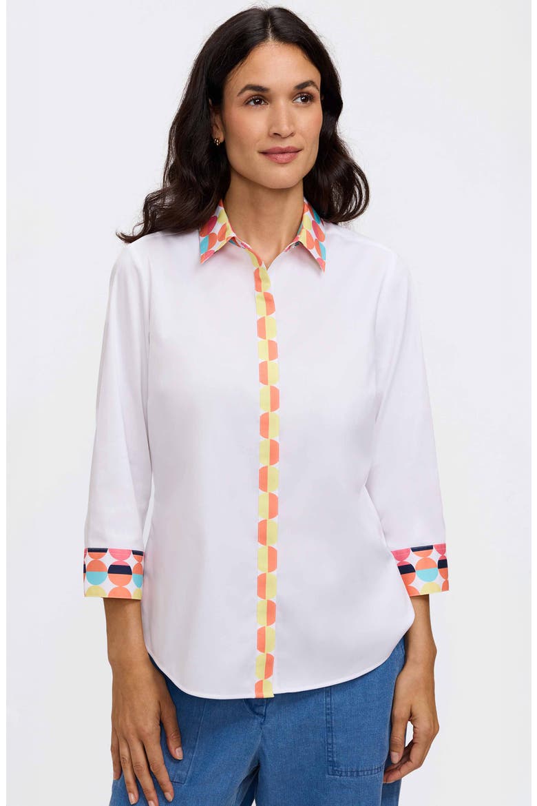 Luna Three-Quarter Sleeve Border Print Button-Up Shirt, Alternate, color, WHITE MULTI
